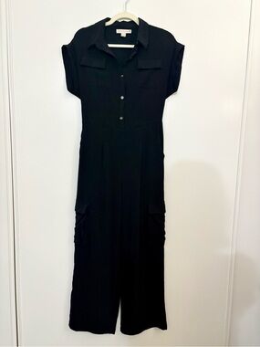 Monteau Los Angeles Black Wide Leg Utility Jumpsuit Size Medium